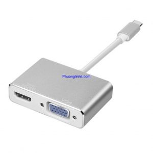 Cáp chuyển USB Type-C to HDMI + VGA Adapter Support 4K