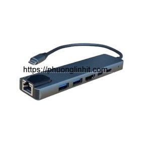 Cáp chuyển TYPE-C to HDTV ra Lan Rj45 + Type-C*2 + USB*2 + HDMI đa năng 6 trong 1