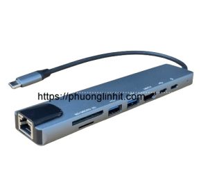 Bộ chuyển đổi Type-C to HDTV 4K, Lan Rj45 + SD/TF + USB 3.0*2 + SD/TF + PD & Type C đa năng 8 in 1