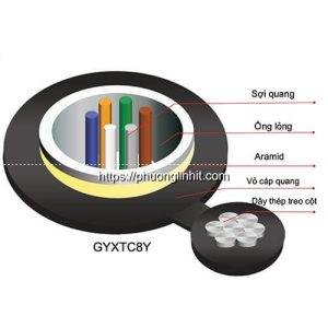 Cáp quang Singlemode 2 sợi (2Fo/2core) ống lỏng, treo ngoài trời, ZC-GYXTC8Y-2C-SM-G657