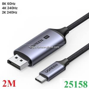 Cáp chuyển USB Type-C to Displayport 1.4 độ phân giải 8K@60Hz dài 2M hãng Ugreen 25158