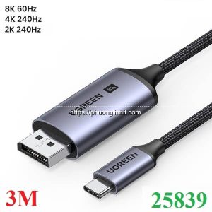 Cáp chuyển USB Type-C to Displayport 1.4 độ phân giải 8K@60Hz dài 3m hãng Ugreen 25839